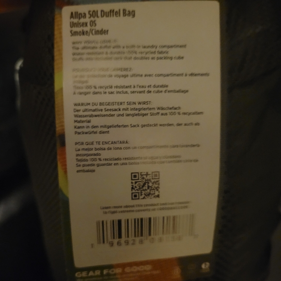 Cotopaxi Allpa 50L duffel bag/backpack (Smoke / Cinder) - New - Picture 11 of 11